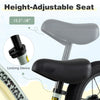 Height-adjustable seat of the 12-inch balance bike, featuring a locking device and ergonomic design for comfort.