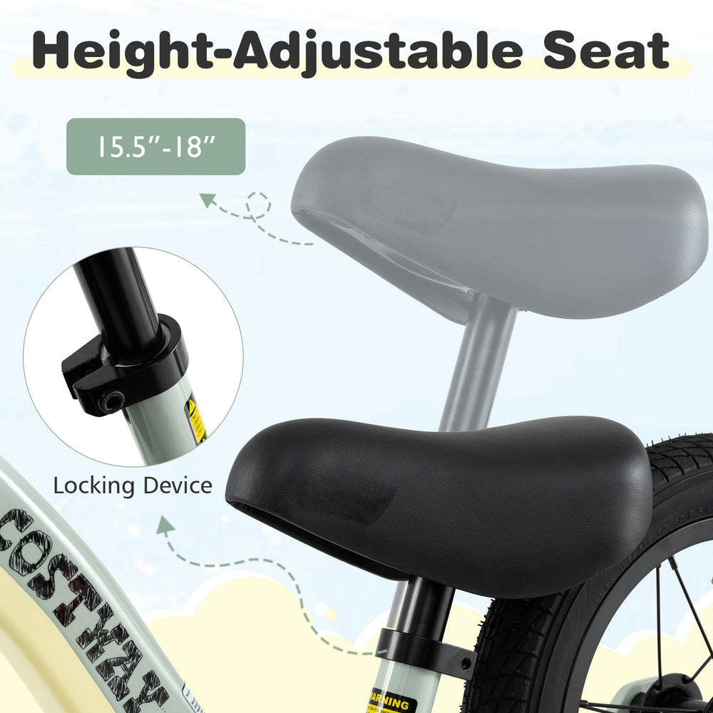 Height-adjustable seat of the 12-inch balance bike, featuring a locking device and ergonomic design for comfort.