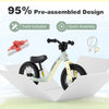 12-inch balance bike in green with adjustable seat, rotatable handlebar, and pre-assembled design for kids over 36.