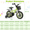 12-inch kids bike in green with adjustable seat and handlebars, detachable training wheels, and front basket for.
