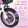 Close-up of the 12-inch kids bike's 5-layered rubber wheels, featuring anti-puncture and shock-absorbing design.