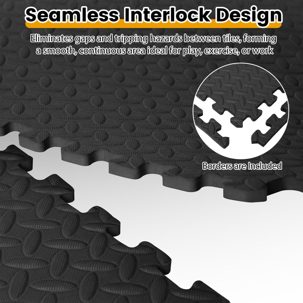 Black 12Tiles 1/2" puzzle exercise floor mats with seamless interlock design, ideal for home workouts and easy cleaning.