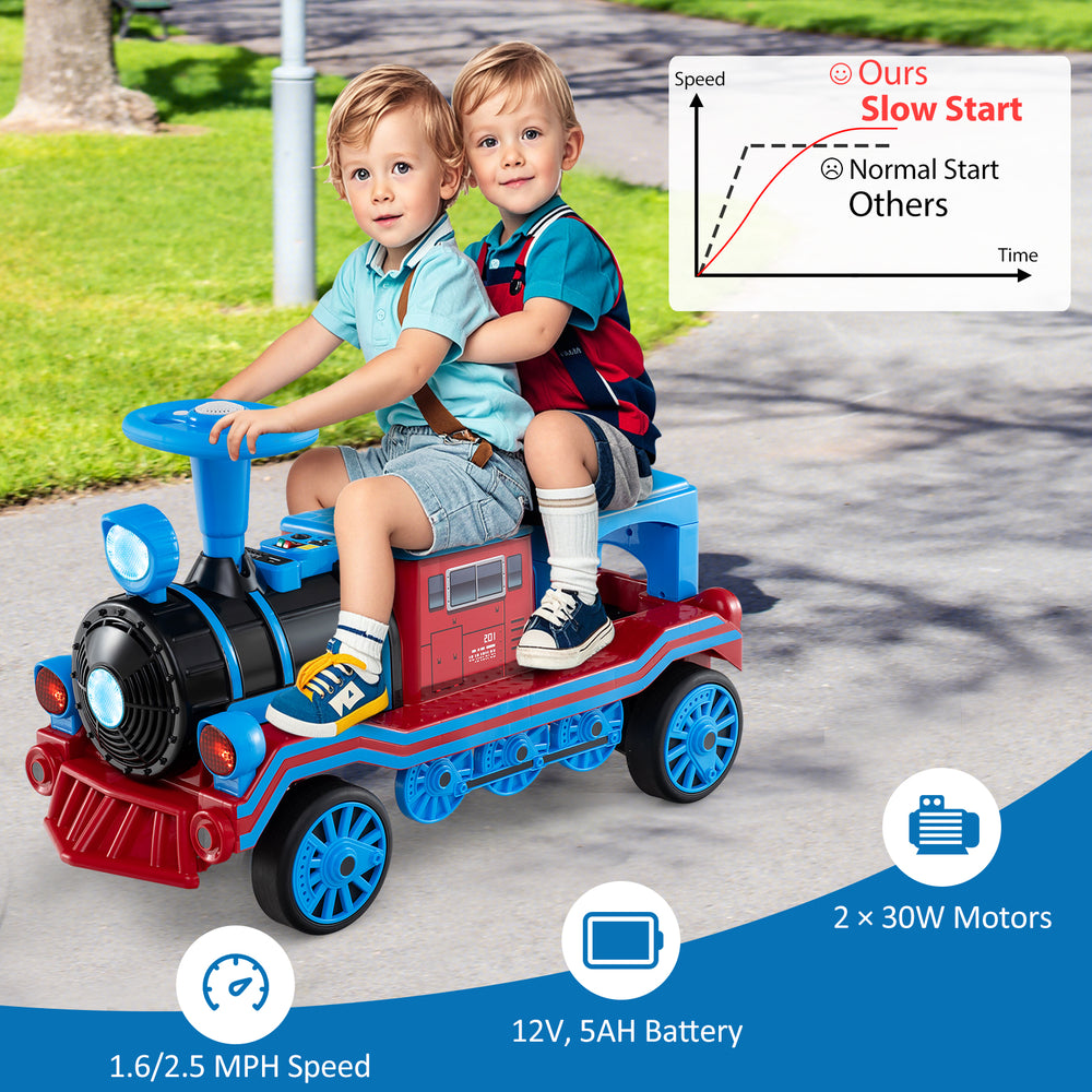 12V 2-Seater Ride on Toy with Train Whistle and Removable Chair-Blue - Gallery View 1 of 11