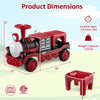Red 12V 2-seater ride-on toy train with removable chair, designed for kids aged 3-8, featuring anti-skid wheels.