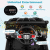 Steering wheel of a 12V battery-powered electric vehicle with music switch and horn sound buttons for kids'.