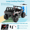 12V battery powered electric vehicle in black with remote control, featuring 2 motors and secure charging for kids'.