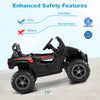 12V battery powered electric vehicle in black with remote control, featuring soft start and enhanced safety for kids.