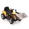 Kids ride-on excavator in yellow with adjustable arm and bucket, designed for fun and skill development.