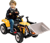 Kids ride-on excavator in yellow with adjustable bucket, remote control, and spacious seat for outdoor fun.