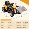 Kids ride-on excavator in yellow with adjustable arm and bucket, designed for ages 3-8, featuring remote control and.