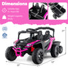 Battery-powered ride-on tractor in black and pink with parent remote control, suitable for kids aged 3+, dimensions.