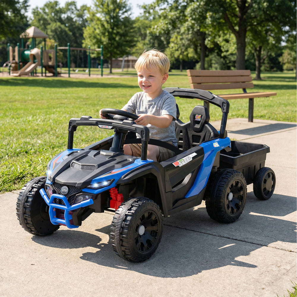 12V Battery Powered Ride On Tractor with Parent Remote Control-Black and Blue - Gallery View 1 of 11