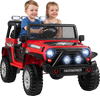 Red 12V electric 2-seater kids ride-on car with remote control, safety features, and bright LED lights for outdoor fun.
