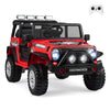 Red 12V electric 2-seater kids ride-on car with remote control, LED lights, and spacious design for outdoor fun.