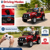 Red 12V electric kids ride-on car with parent remote control, featuring dual motors, safety belt, and spacious 2-seater design.