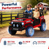 Red 12V electric 2-seater kids ride-on car with remote control, safety features, and LED lights for outdoor fun.