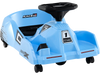 Blue 12V electric go-kart with detachable mop, steering wheel, and safety features for kids aged 2-5 years.