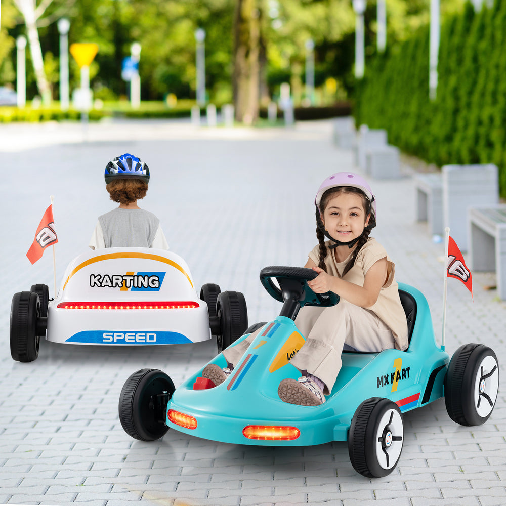 12V Electric Go Kart for Kids Race Toy with Remote Control and Music-White