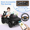 12V electric kids ride-on car in black with multimedia player, remote control, and safety features for fun outdoor.