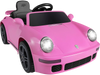 Pink 12V electric ride-on car with remote control, LED headlights, and stylish design for kids aged 3 and up.