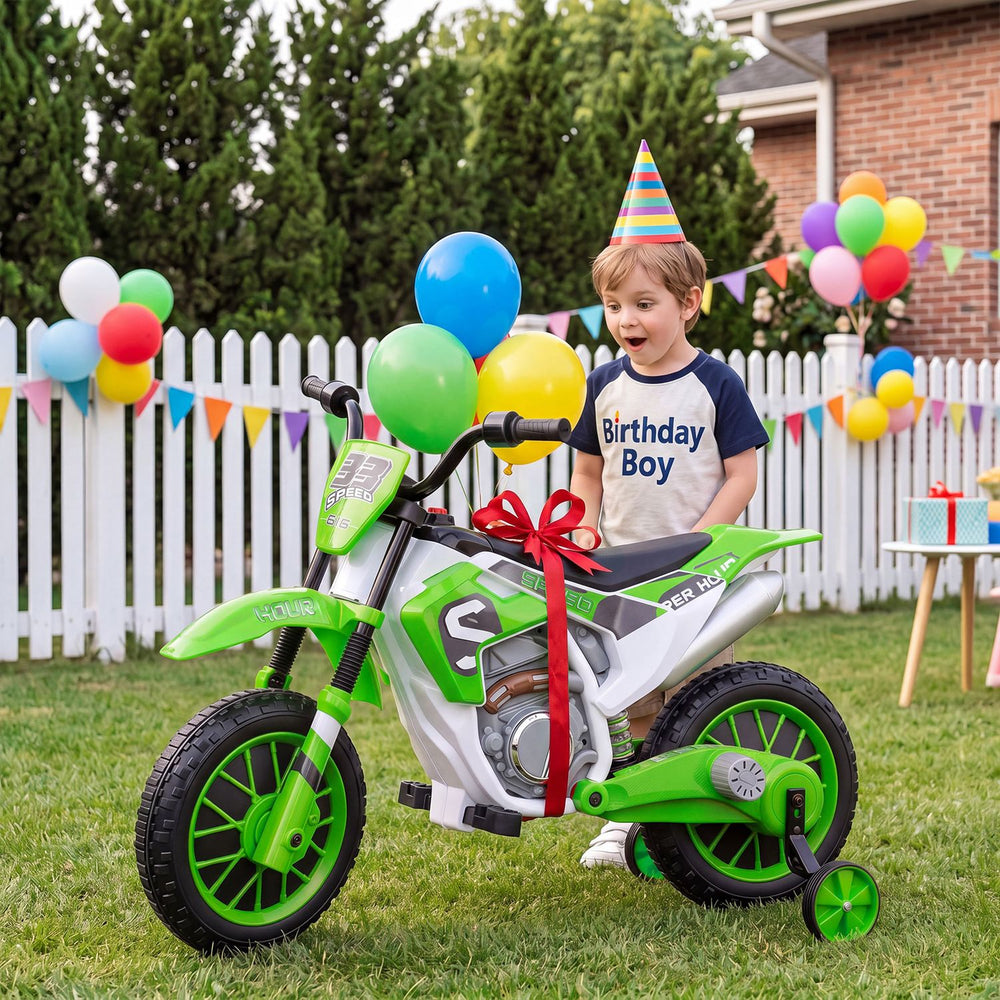 12V Kids Motorcycle with Training Wheels and Spring Suspension-Green - Gallery View 1 of 10