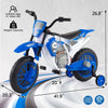 Kids' 12V motorcycle in navy with training wheels, spring suspension, and realistic design for safe outdoor riding fun.