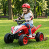 Kids ride-on ATV in red with LED lights, featuring a comfortable seat and safe 3-7 mph speed for outdoor fun.