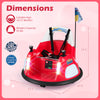 Red 12V kids ride-on bumper car with remote control, flashing lights, and dimensions for safe indoor and outdoor fun.