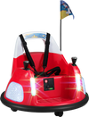 Red 12V kids ride-on bumper car with 5 light modes and music features for exciting indoor and outdoor adventures.