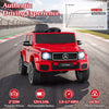 Licensed Mercedes Benz EQG 580 kids ride-on car in red features dual motors, three speeds, and parent remote control for safe fun.