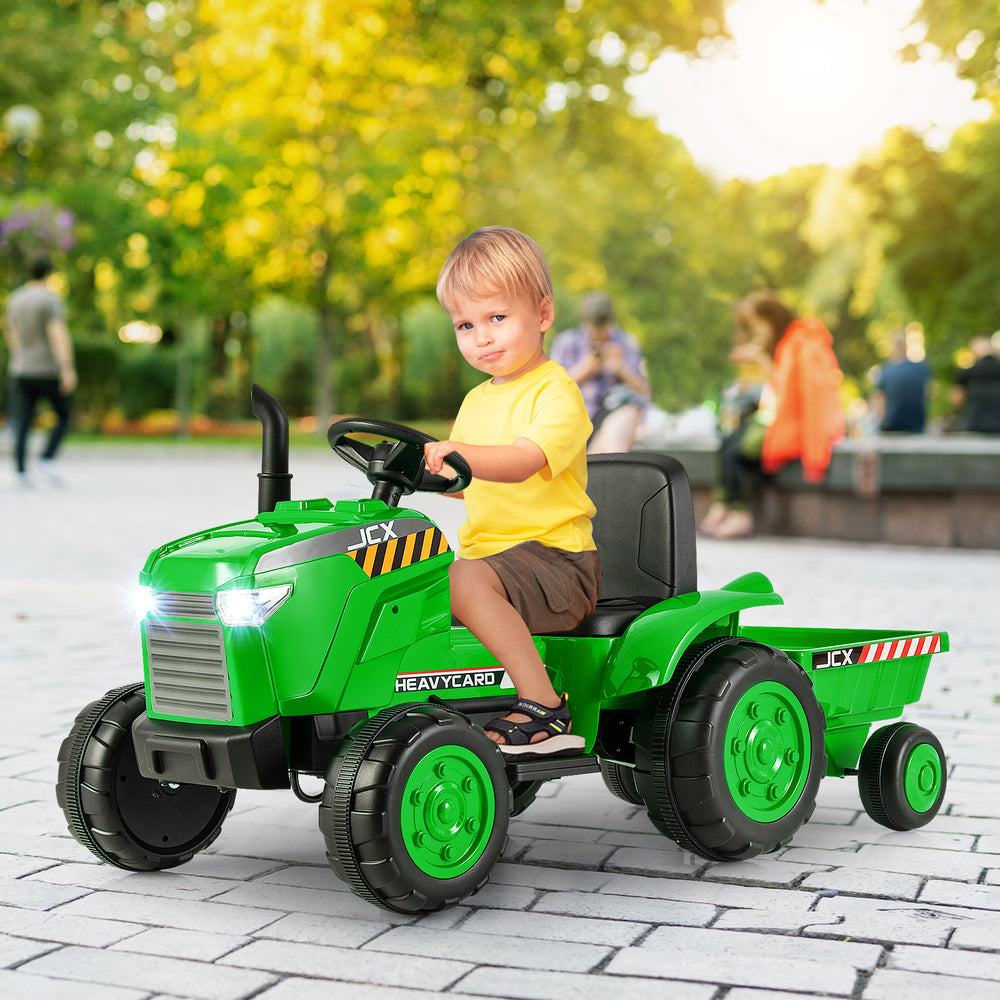 12V Kids Ride On Tractor with Trailer and Remote Control-Green - Gallery View 1 of 12