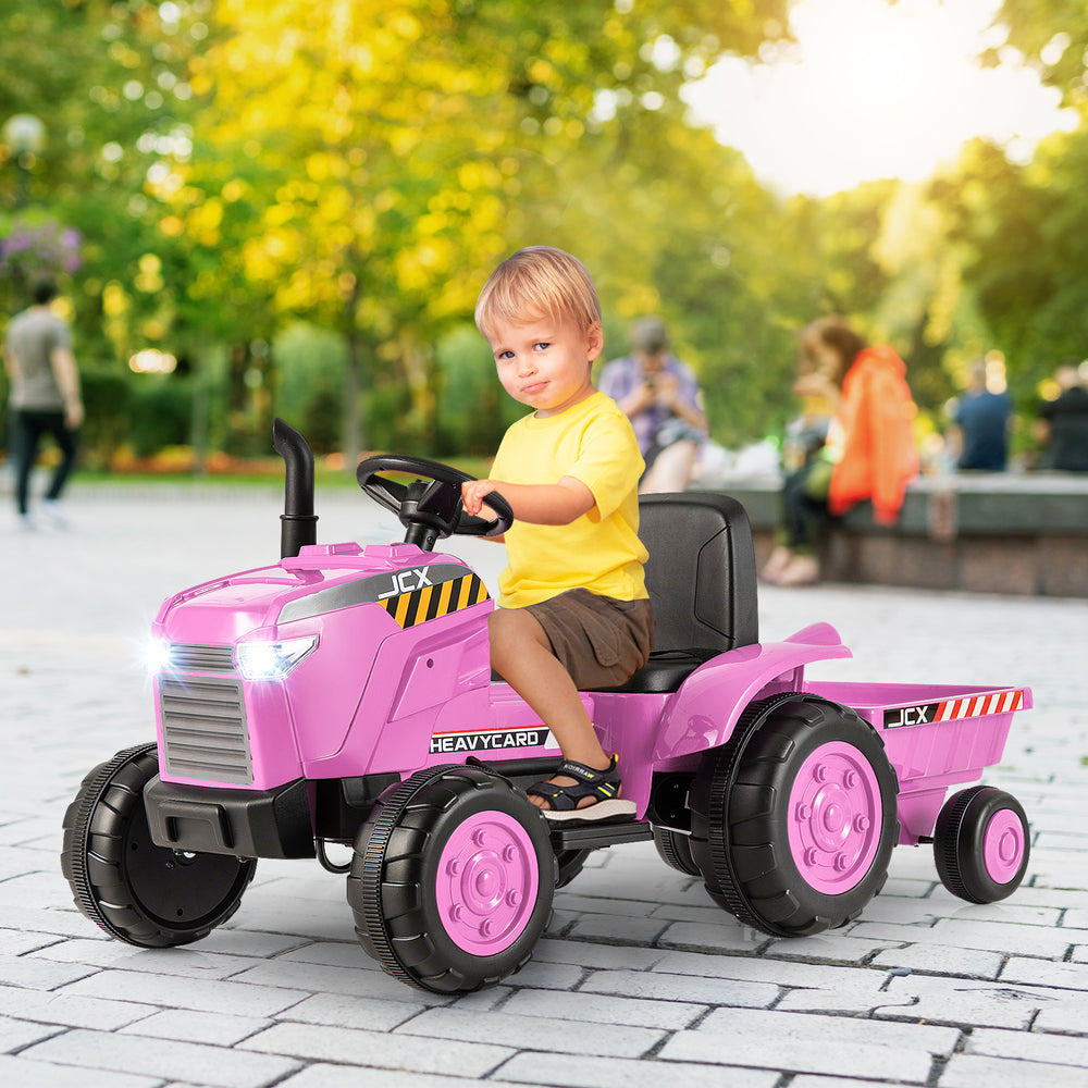12V Kids Ride On Tractor with Trailer and Remote Control-Pink - Gallery View 1 of 12