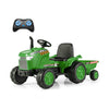 Green 12V kids ride-on tractor with detachable trailer and remote control, designed for safe outdoor play and fun.