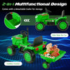 Kids ride-on tractor in green with detachable trailer, featuring remote control and multifunctional design for outdoor.