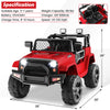 Red 12V kids ride-on truck with a seat belt, door locks, and smooth suspension for a safe and fun outdoor adventure.