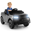 Kids ride-on Land Rover car in black with remote control, LED lights, and realistic design for safe outdoor fun.