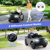 Kids' 12V black ride-on car with remote control, LED lights, and lockable doors for safe outdoor fun.