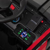 Center console of the 12V Kids Ride on Fire Truck featuring control buttons, battery display, and entertainment options.