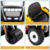 Bright LED headlights and spacious seat with safety belt on the 12V kids ride on road roller for safe, fun driving.
