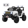 12V kids ride-on truck in white with parental remote, LED lights, and large anti-slip tires for outdoor fun.