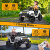 Kids ride-on truck car in white with parental remote, LED lights, and anti-slip tires for safe outdoor fun.