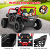 Kids ride-on truck with parental remote, LED headlights, and back storage slot for toys, designed for safe outdoor fun.