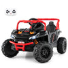 Black 12V kids ride-on truck UTV with parental remote, LED lights, and off-road tires for safe outdoor fun.