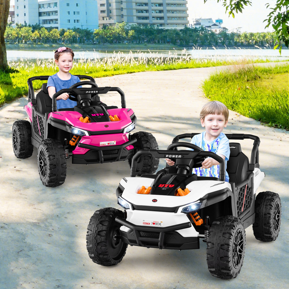 12V Kids Ride on Truck Off-Road UTV with Parental Remote and Lights-White - Gallery View 1 of 12