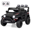 Electric kids ride-on truck in black with remote control, LED lights, and adjustable seat belt for safe outdoor fun.