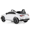 Kids ride-on car Mercedes-Benz AMG CLA 45 in white, featuring remote control, LED lights, and adjustable seat for safe.