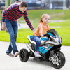 Kids ride-on BMW motorcycle in blue with three wheels, headlights, and music for ages 37-96 months, promoting fun and.