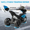 BMW kids motorcycle ride-on toy in blue with three wheels, ergonomic seat, and non-slip handlebars for stable riding.