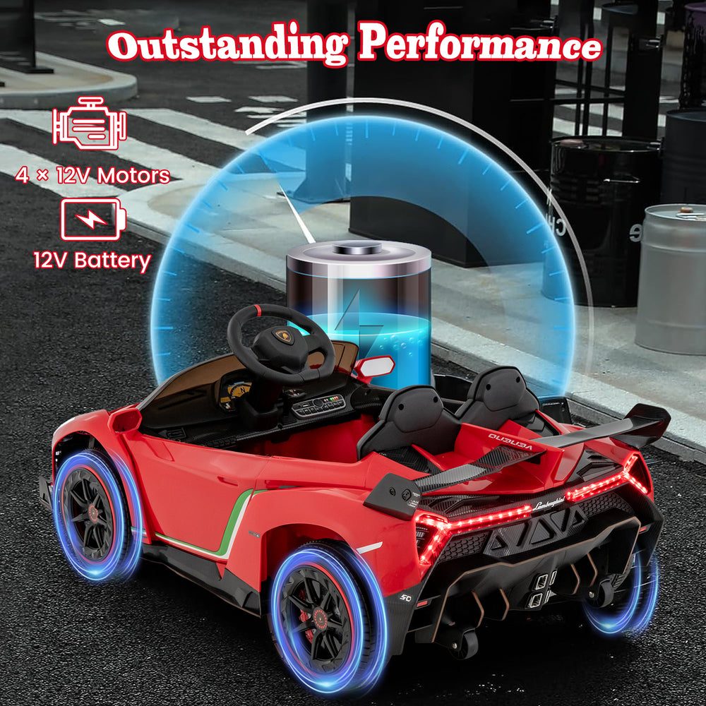 12V Licensed Lamborghini 4WD Kids Ride-on Sports Car with 2.4G Remote-Red - Gallery View 1 of 13