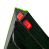 Close-up of the control panel on the green 12V Lamborghini kids ride-on car, featuring speed selection buttons.